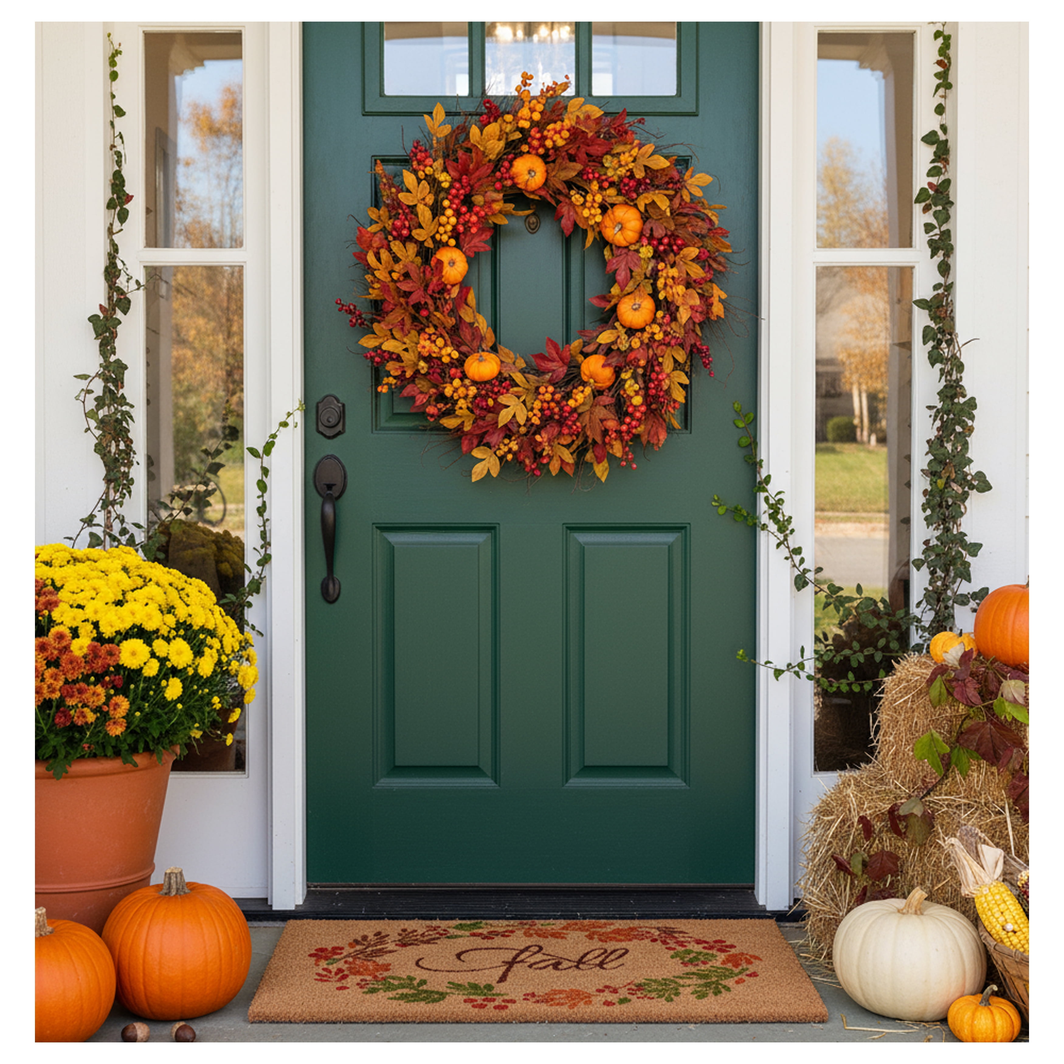Calloway Mills Fall Wreath Outdoor Doormat