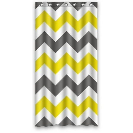 Yellow Bathroom Curtains GreenDecor Chervon Wave Series Gray White And Yellow Waterproof Shower Curtain Set with Hooks Bathroom Accessories Size 36x72 inches ()