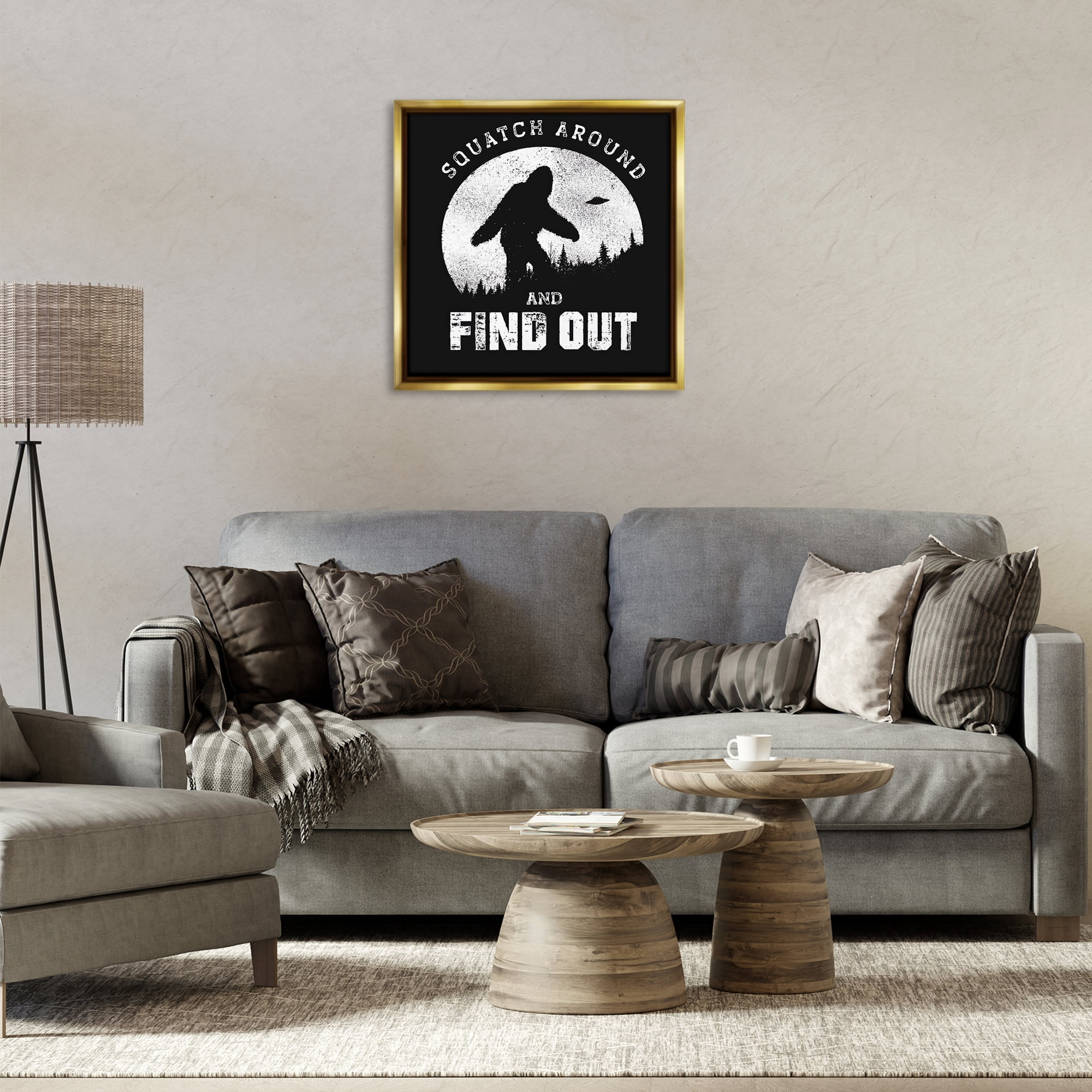 Stupell Industries Funny Mythical Monster Saying Novelty & Humor Painting Gold Floater Framed Canvas Art Print Wall Art, 25 x 25