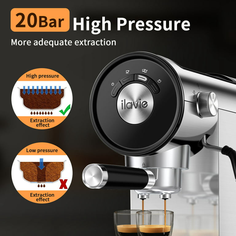  ILAVIE 6-in-1 Espresso Coffee Machine Built-In Automatic Milk  Frother, 20 Bar Espresso & Cappuccino & Latte Maker with 34 oz Removeable  Water Tank, Ideal for Home Use, Stainless Steel: Home 