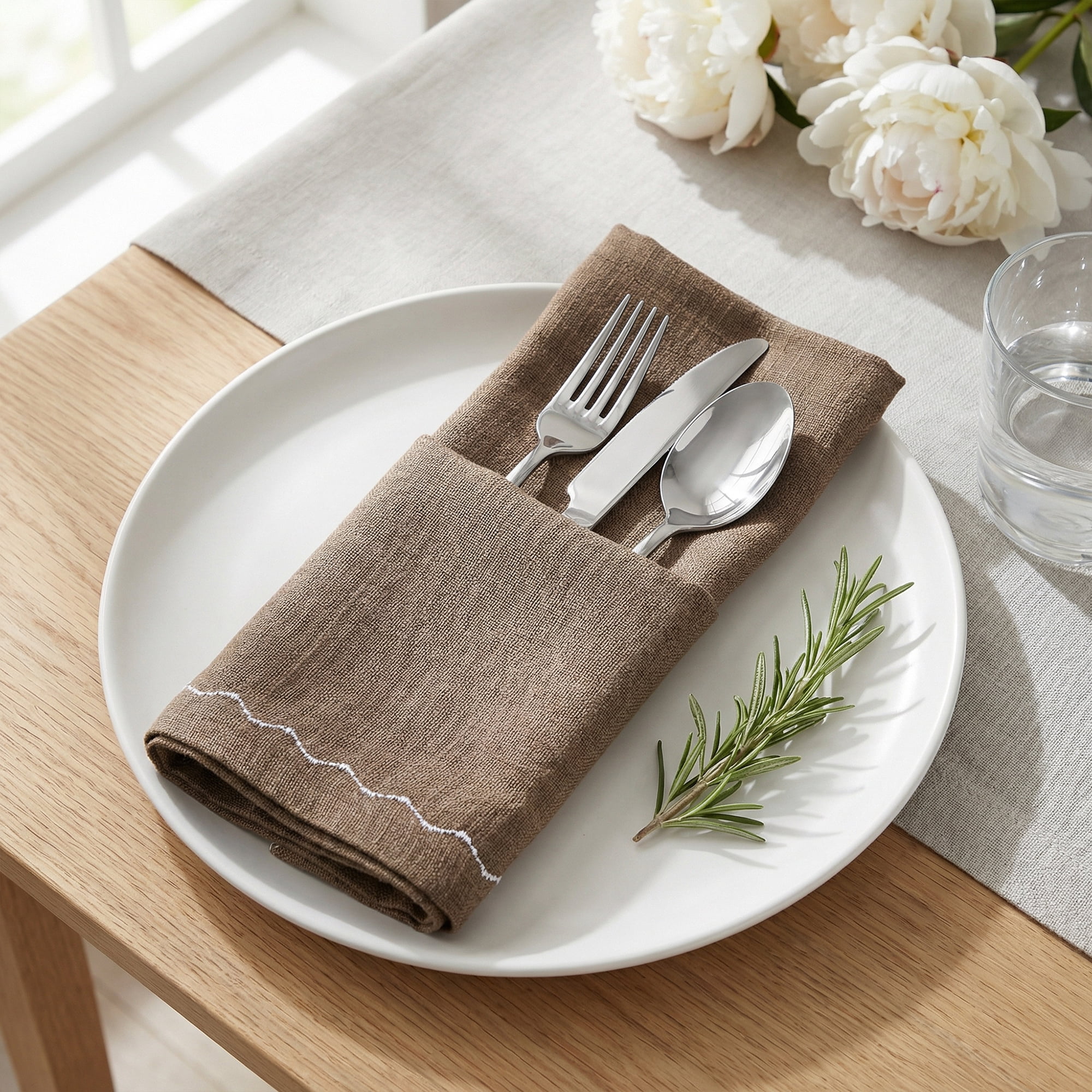 Unique Bargains 6Pcs Linen Washable Reusable Cloth Napkins Caramel 20x20inch