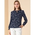 thumbnail image 3 of Blusa floral de gasa Allegra K elegante con volantes y cuello con volantes para mujer Azul marino XL, 3 of 6