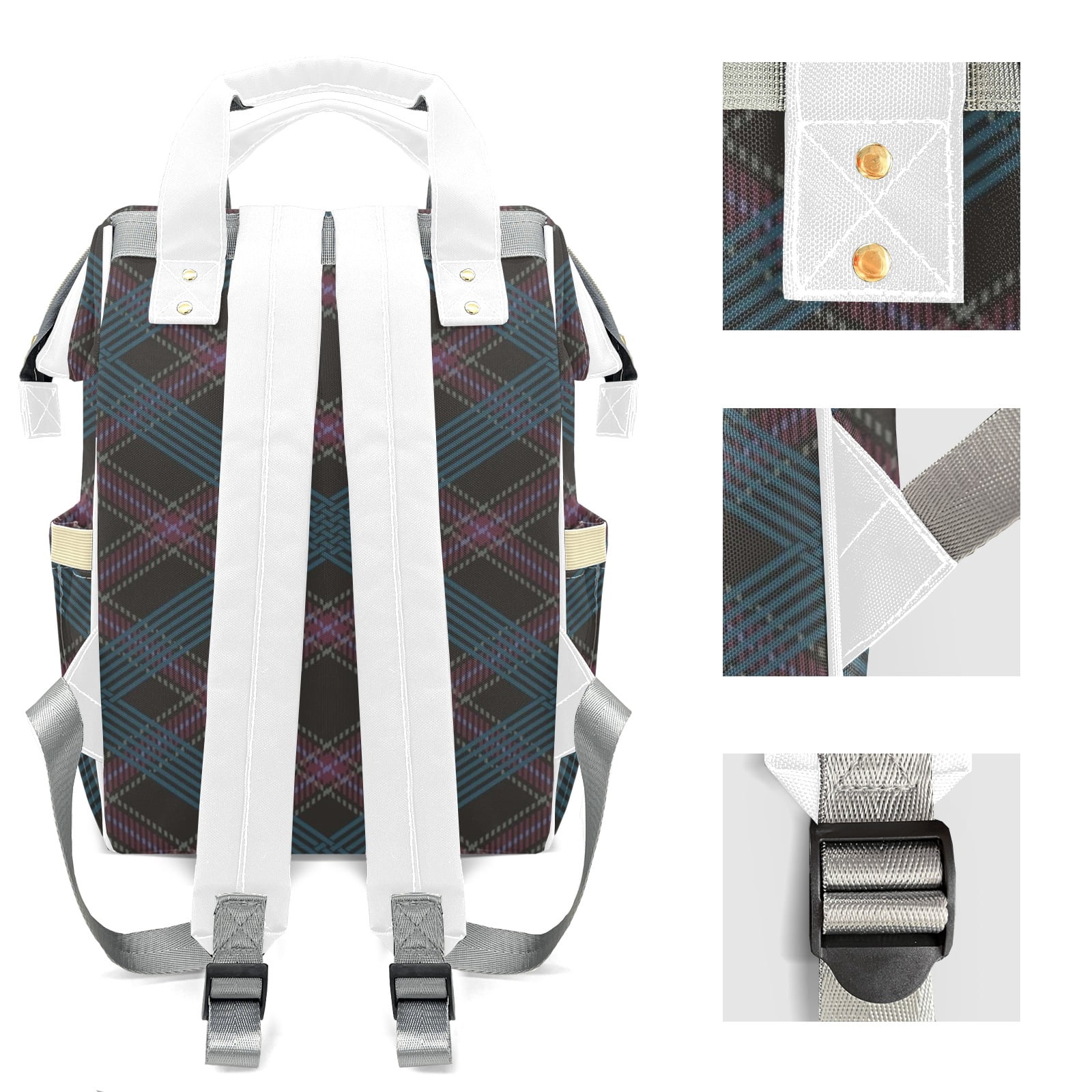 Buffalo Plaid Diaper Backpack – Large Capacity, Insulated Baby Bottle Pocket, Multifunctional Mommy Bag for Boys & Girls
