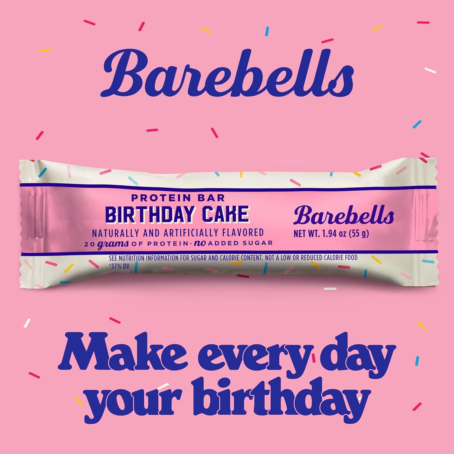 Barebells Protein Bar, Birthday Cake Flavor, 20g Protein, No Added Sugar, 1.94 oz Bars, 12 Pack