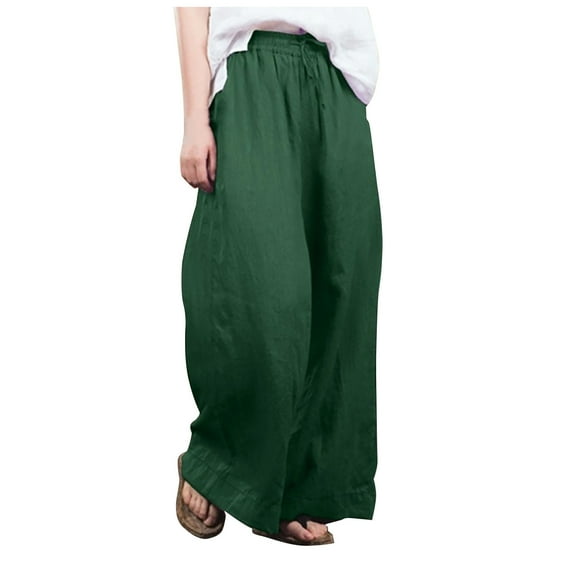 Pntutb Women Loose Solid Color Casual Wide Leg Pants Cotton Linen Trousers