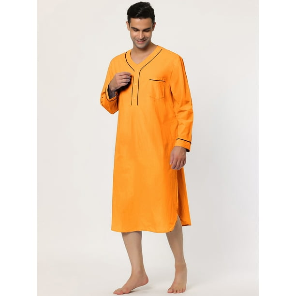 Camison de algodon para hombre camison de manga larga camison Henley ropa de dormir Naranja S Lars Amadeus Camison Bodega Aurrera en linea