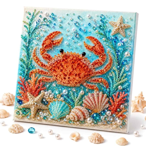Ocean Theme Pearl Art DIY Kit, Octopus DIY Pearl Painting Kit, Ocean Diamond Art for Adults & Beginners, Sparkling Coastal Wall Decor (Crab-1PCS#1)