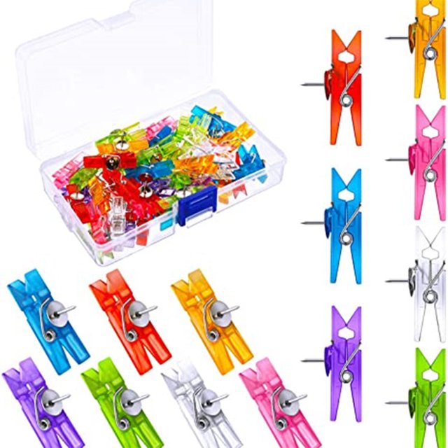 Paquete de 50 Clips de plástico Sunnimix para Tachuelas con chinchetas coloridos
