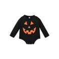 thumbnail image 1 of Sedceaty Infant Baby Halloween Jumpsuit, Cartoon Smiley Pumpkin Print Long Sleeve Crew Neck Romper for Boys Girls, 1 of 9