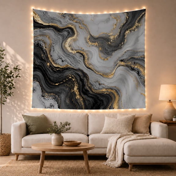 Abstract Fluid Swirls on Gray Black Field, Dramatic Abstract for Abstract Art Fans, Modern Wall Art, Housewarming Gift, Tapestry Wall Hanging for Bedroom and Office