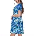thumbnail image 2 of Honeii Vibrant Blue Floral Print Women’s Short Sleeve Dress, Comfortable Casual Dress, Soft Polyester Spandex Blend, Stylish Everyday Wear for Summer, Perfect for Travel and Vacation, 2 of 6
