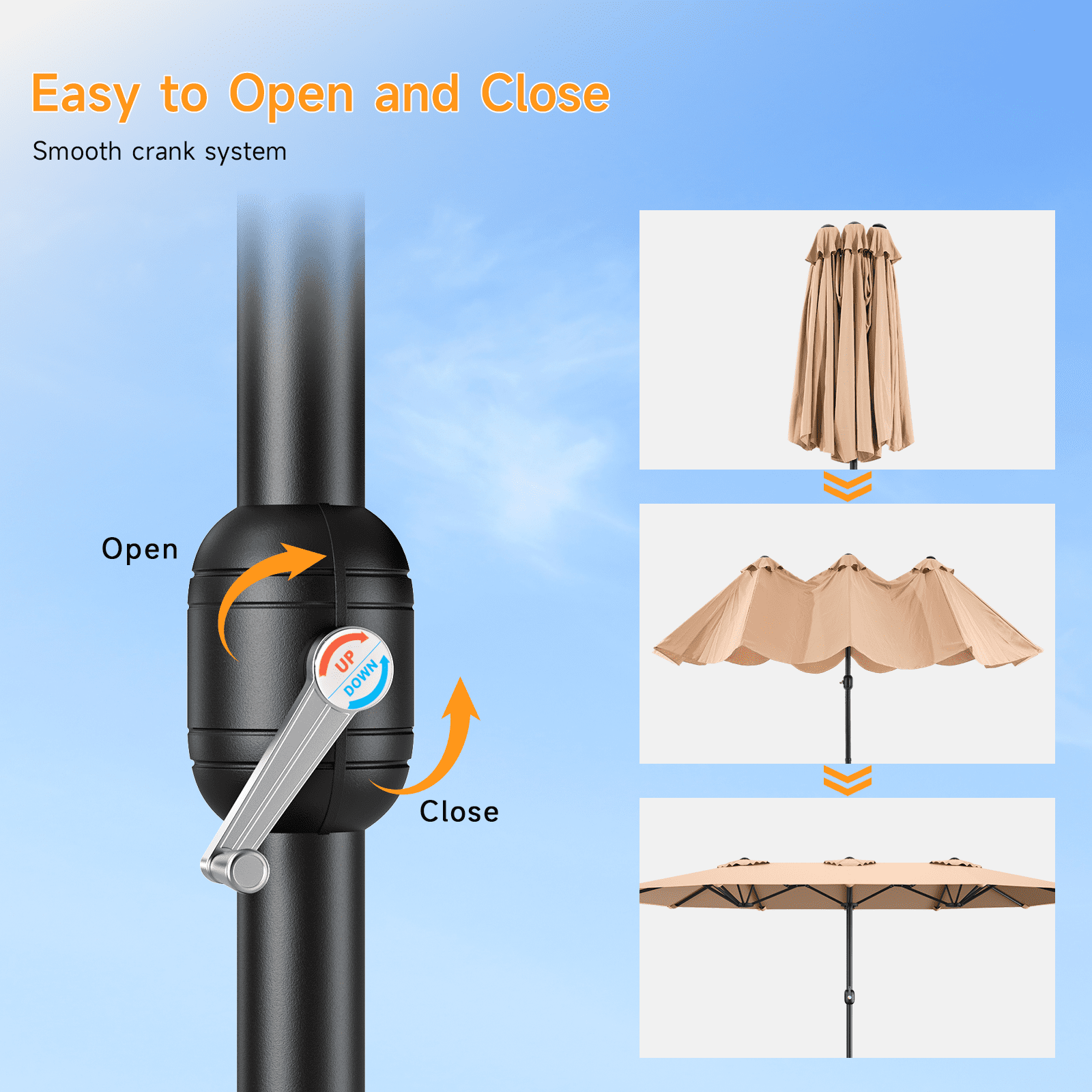 Dovov 15ft Outdoor Patio Umbrella with Base Included, Double Sided Extra Large Outdoor Market Umbrella Rectangular Table Umbrellas with Crank Handle for Outside Pool Lawn Garden, Beige