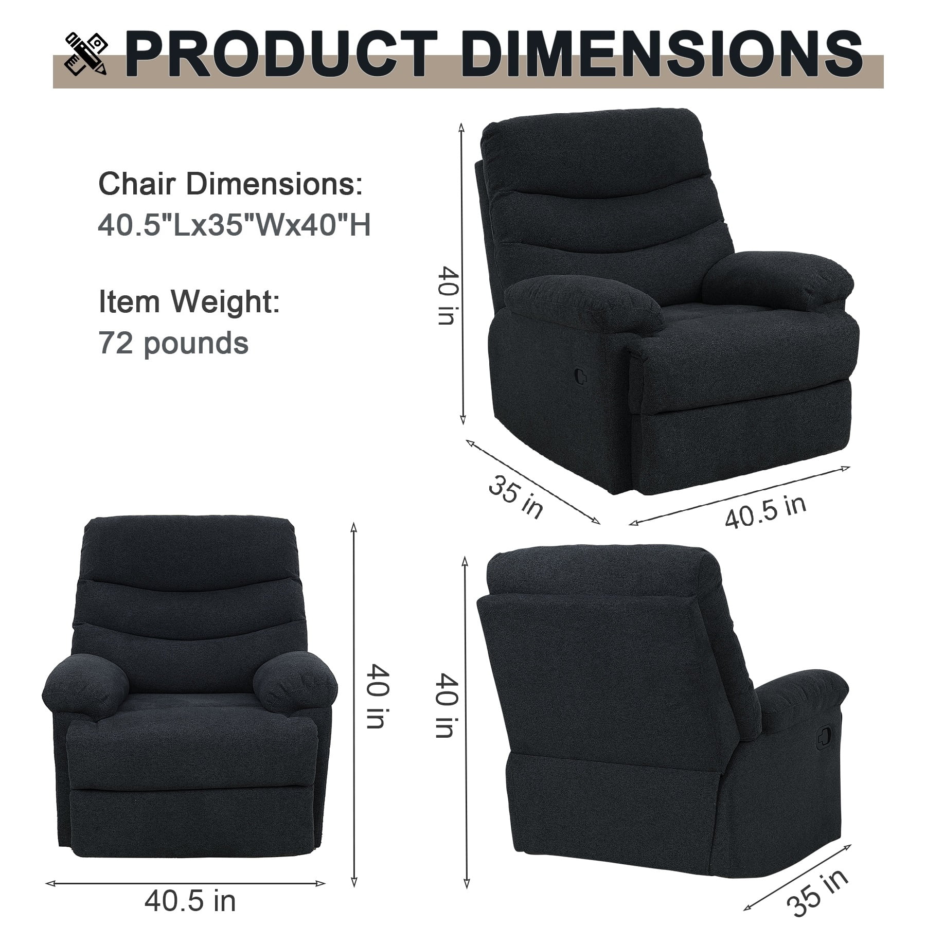 Nathaniel Home Recliner Chair, Upholstered Fabric Chair, Single Manual Reclining Sofa, Home Theater Seating, Footrest for Bedroom Elderly Lounge, Blue Grey