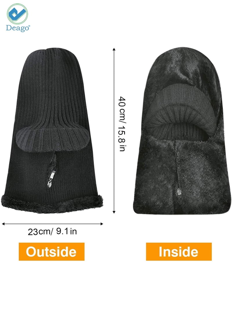 Double Layer Fleece Lined Knit Balaclava Beanie Scarf Mask Set Snow Hat Deago Men Winter Knitted Balaclava Beanie Hat Scarf Set Warm  main image 4