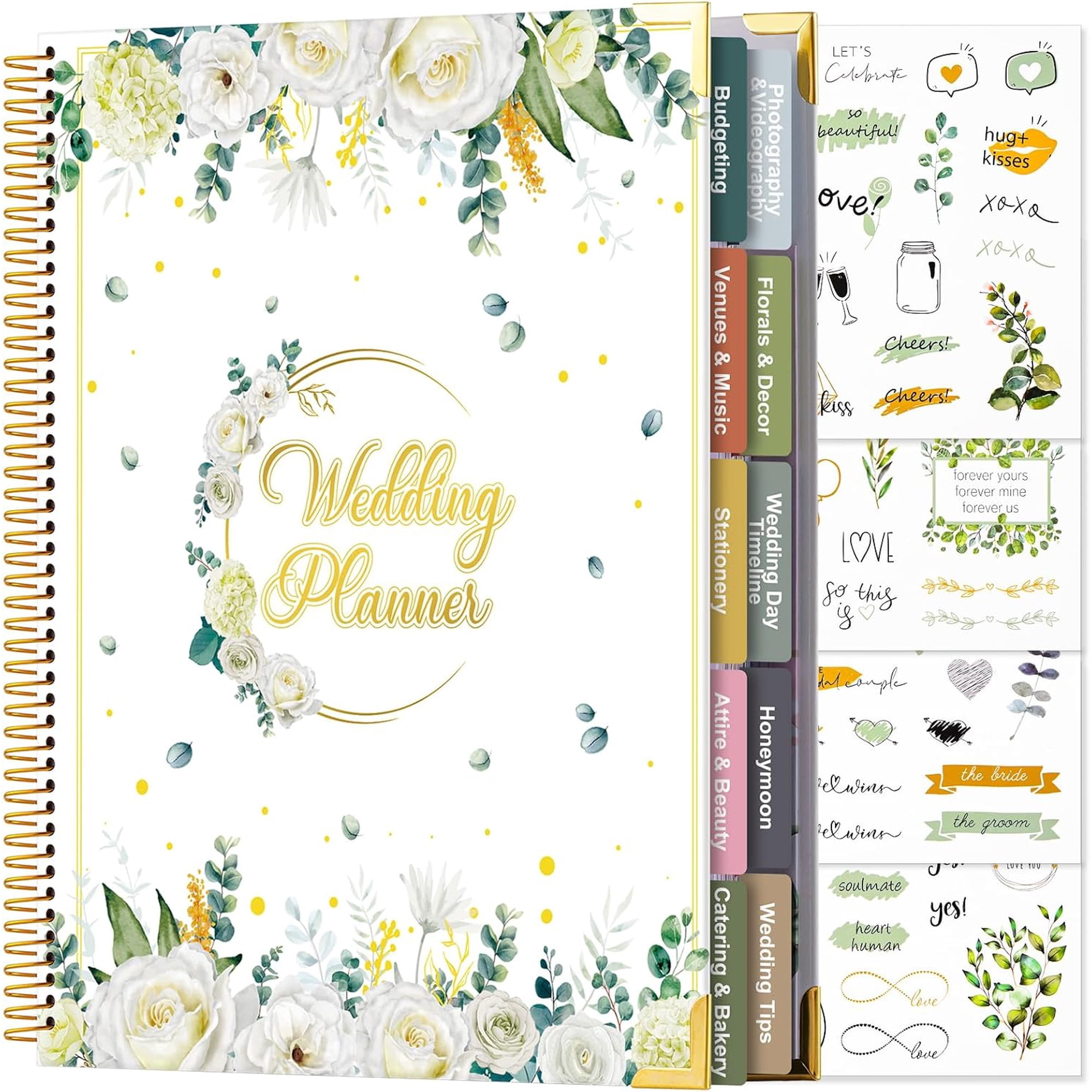 176 Pages Wedding Planner,9" x 11" Countdown Wedding Planner Book and Organizer with Sticker Hardcover,Engagement Wedding Planner Gift for Couples,Brides