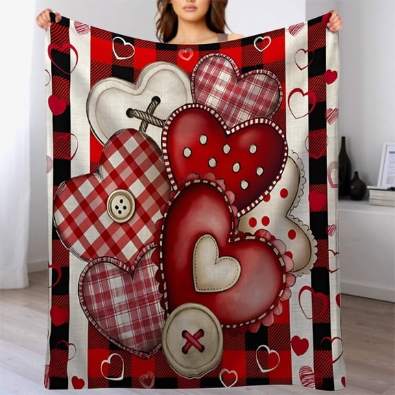 Eespoir Valentines's Day Blanket, Extra Soft Flannel Throw Blanket, Comfortable Fleece Bed Cover for Warmth, Christmas Sofa Decoration, Cozy Home Accent(C)