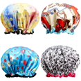thumbnail image 1 of Shower Caps, 4 PACK Extra Large Bath Caps Perfect for all Hair Lengths and Thicknesses - Waterproof - Double Layer, 1 of 8