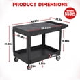 thumbnail image 4 of Ourlova Utility Cart 2-Tier Heavy Duty Plastic Rolling Cart with Swivel Wheels 550 LBS Flap Top Work Cart with Ergonomic Storage Handle Service Cart for Warehouse Garage Cleaning-Black, 4 of 6