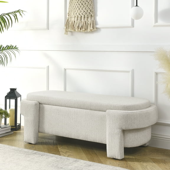 BSHTI Linen Fabric Upholstered Bench with Large Storage Space for the Living Room, Entryway and Bedroom,Beige
