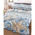 thumbnail image 3 of Quilts Twin-XL Size Bedding Set, Navy Blue Starfish Coastal Lightweight Quilted Comforter, Nautical Summer Beach Coral Soft Reversible Bedspread Coverlet with Pillow Covers for All Season, 68" x 98", 3 of 7