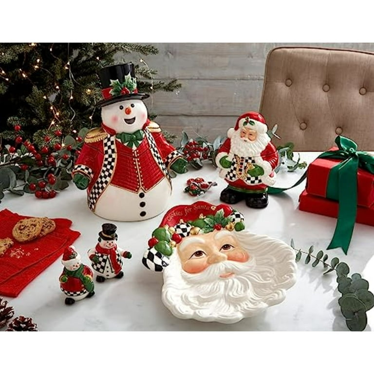 Spode Christmas Tree Black White Santa Candy Jar 8-Inch