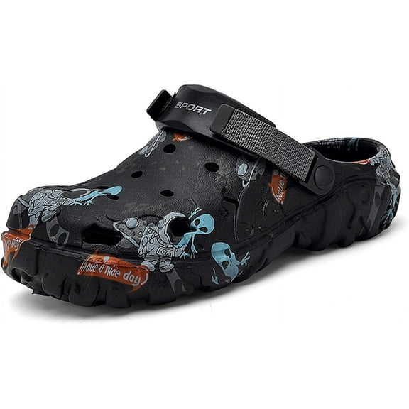 Men's Clogs Athletic Sports Outdoor Slip-on Mules with Cushion Beach Non Slip Home Sandals with Adjustable Back Strap - River Edge