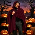 thumbnail image 4 of Men Medieval Corduroy Hooded Cloak with Adjustable Brooch, Renaissance Costume Cape for Halloween Ren Faire, 4 of 7
