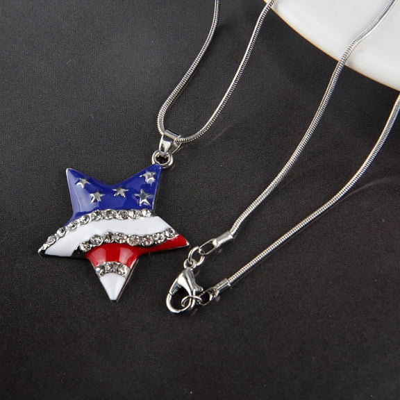 karymi Patriotic Flag Pendant Necklace Red White Blue Enamel Star Jewelry for Women 4th of July Independence Day Memorial Day Gift Party Favors 4th of July Accessories