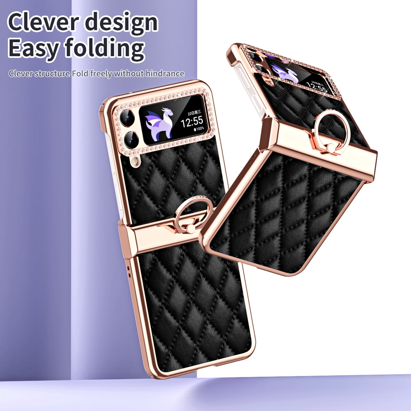 TECH CIRCLE for Samsung Galaxy Z Flip 4 5G Case, Sparkle Glitter Bling Anti-Scratch Full-Body Shockproof Protective Phone Case with Finger Ring for Samsung Galaxy Z Flip 4 5G 6.7 inch,Black