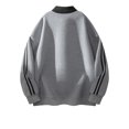 thumbnail image 4 of Stripe Splicing Design Lapel Sweater, Loose Casual Jacket Retro Fashion Sweatshirt for Street Style, Weekend Wear and Urban Fashion,Light Gray,2XL, 4 of 4