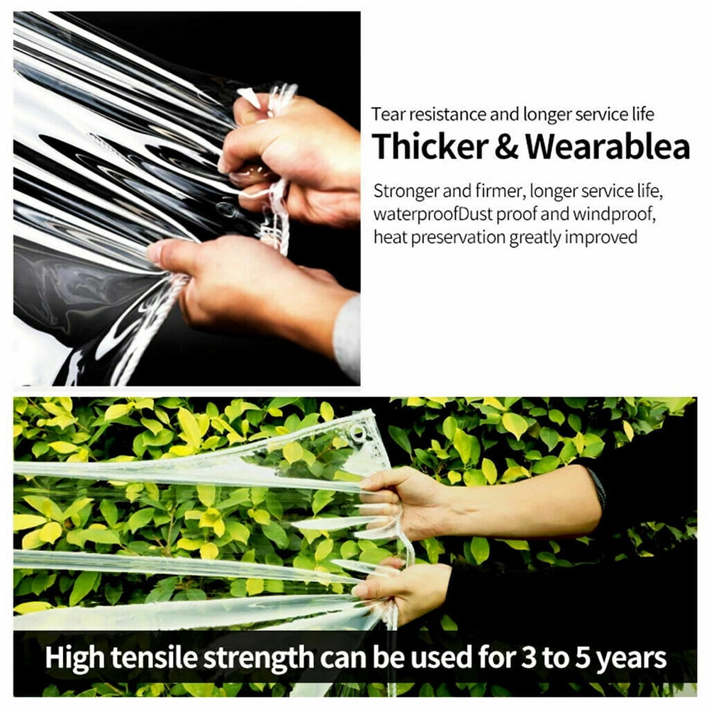 LiveGo Outdoor Clear Tarp Curtain Transparent Vinyl Tarp with Grommets & Rope - Water, Tear, and Cold Weather Resistant for Plants Greenhouse Pergola Garden Patio