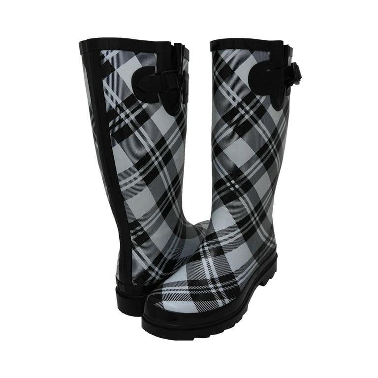 Black and white checkered rain boots best sale