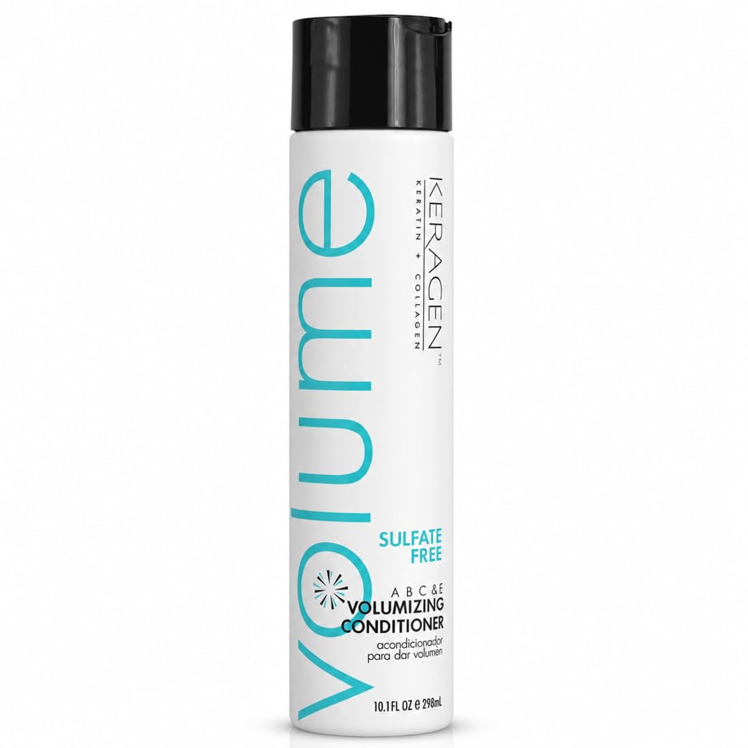 KERAGEN - Volumizing Conditioner for Fine Hair with Keratin and Collagen, Sulfate Free 10 Oz - Add Thickness, Hydrates and Enhances Hair Volume, with Panthenol, Vitamins, and Jojoba Oil