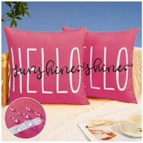 Outdoor Pillow Covers 18x18 Inch Set of 2 Hello Sunshine Decor Hot Pink Waterproof Throw Pillow Covers Summer Outdoor Waterproof Pillow Covers Decor for Patio Funiture Garden Sofa Couch 020H18