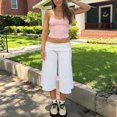 thumbnail image 3 of RUINIXCW Fold Over Capri Pants for Women Flowy Wide Leg Capri Pants Low Rise Yoga Culottes Pants Foldover Leggings Summer Beach Crop Palazzo Pants, 3 of 10
