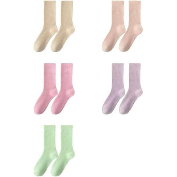 PIKADINGNIS LuaNi Calf Socks 5 Pairs for Women 5-10 Soft Casual Fuzzy Breathable Cotton Knit Thick Thermal Warm Classic Solid Winter