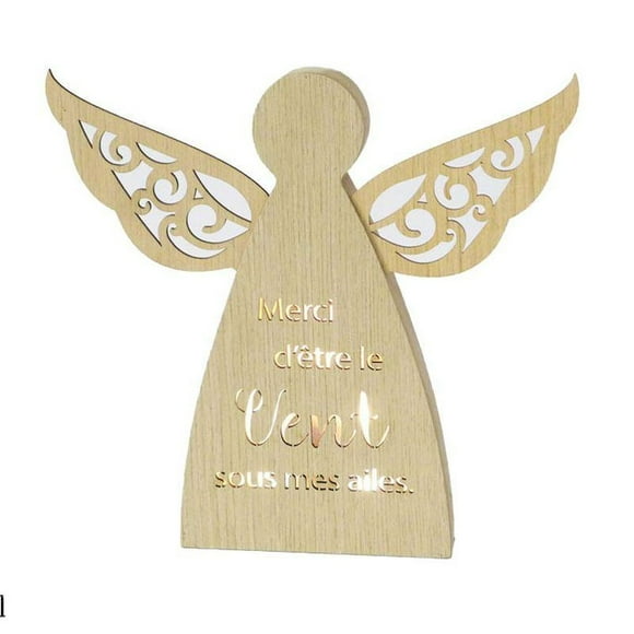 10" Wood Veneer Led Angel "Merci D'Etre Le Vent Sous Mes Ailes" Night Light