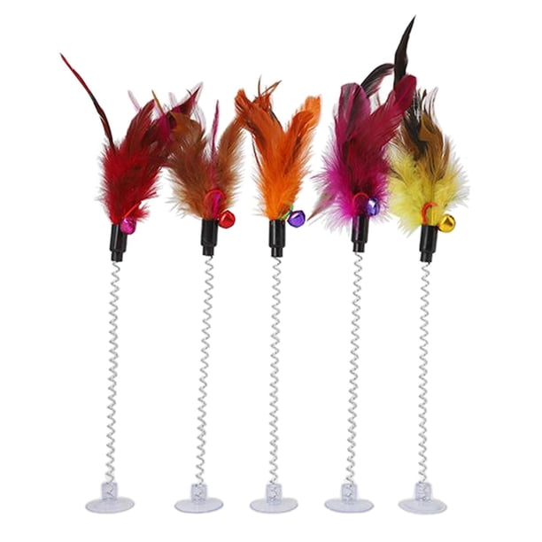 5 juguetes de plástico para gatos con forma de pluma y pompón, divertidos para mascotas. Style2