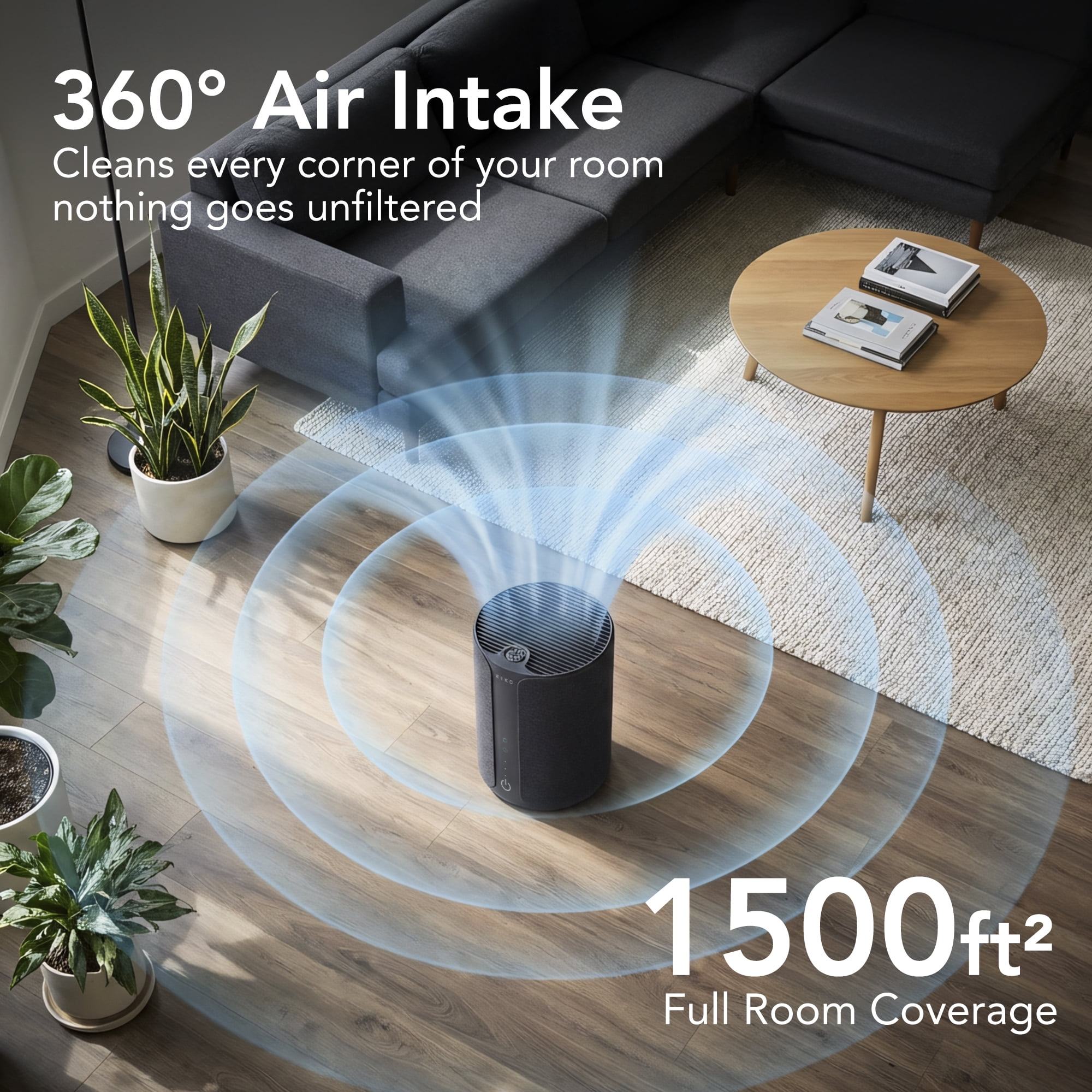 Miko Ibuki 2.0 Air Purifier for Home with App Control, H13 HEPA Filter, Ionizer, Aromatherapy, 5 Fan Speeds, Touch Panel & Timer – Covers Up to 1500 Sq Ft