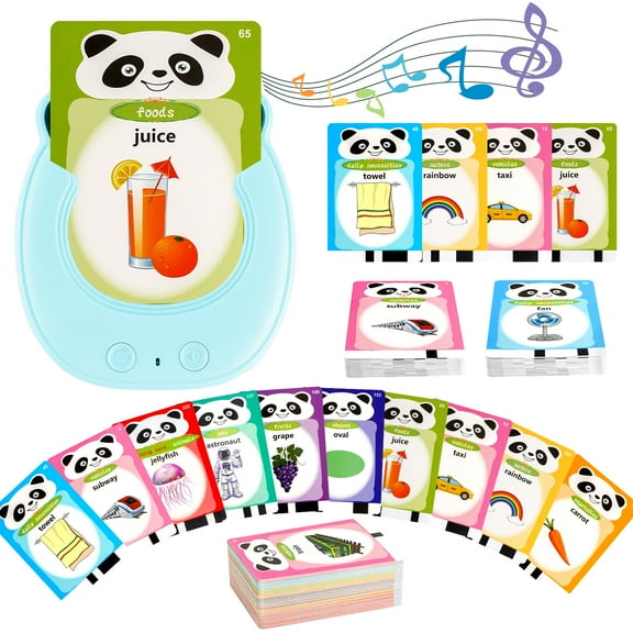 Fibevon Toddler Talking Flash Cards with 224 Sight Words, Cute Panda Appearence, Blue