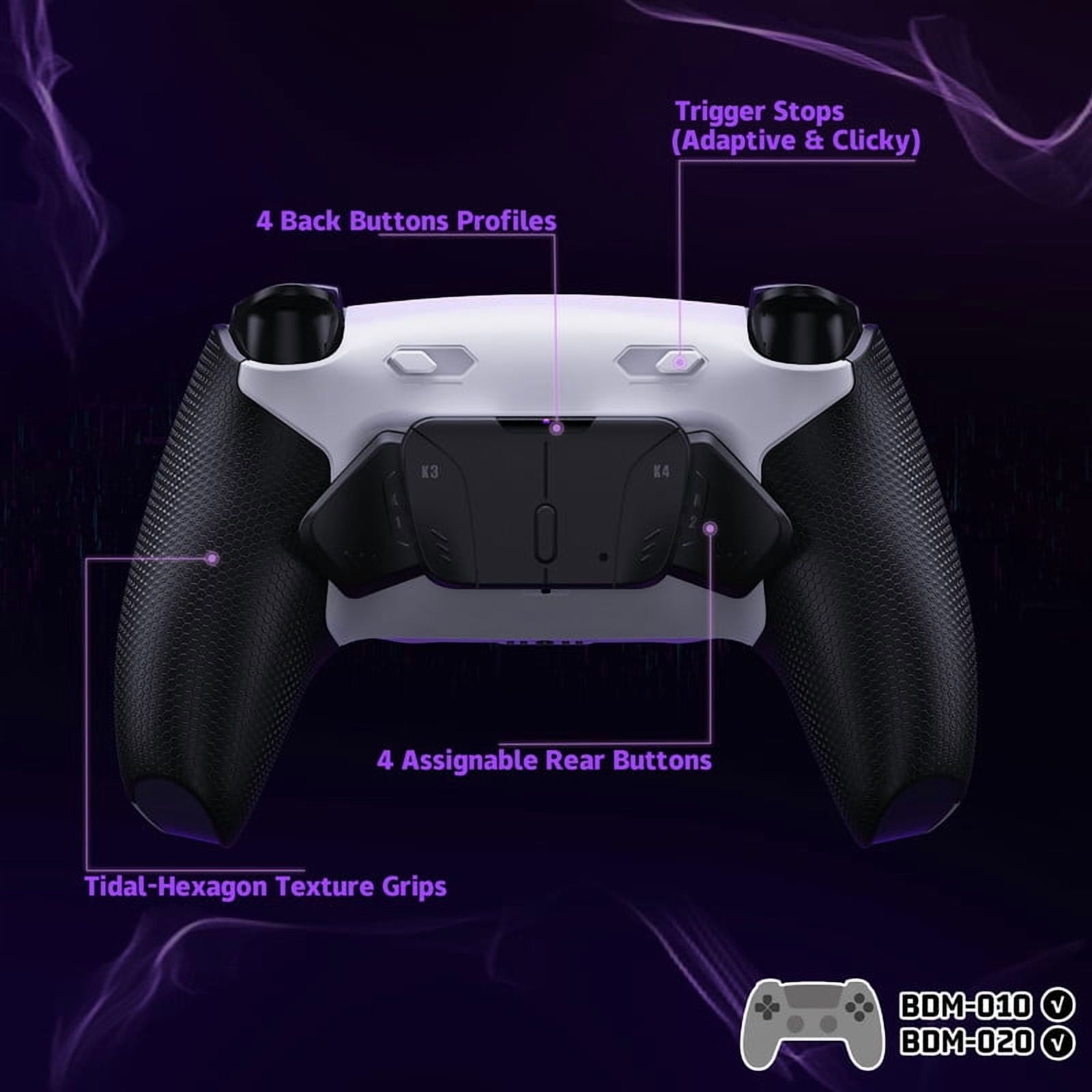 eXtremeRate RISE4 Plus MAX Back Paddles Kit with Clicky Trigger Stops & Rubberized Grip for PS5 Controller BDM-010 020, Black Remappable Back Buttons Kit for PS5 Controller - White Black