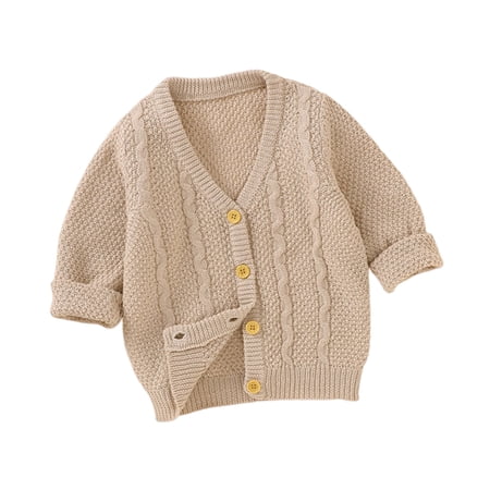 CYRBOKO Baby Girls Cardigan Sweaters Knit Gift Cotton Long Sleeve Fall Tops Khaki Size 0-3 Months