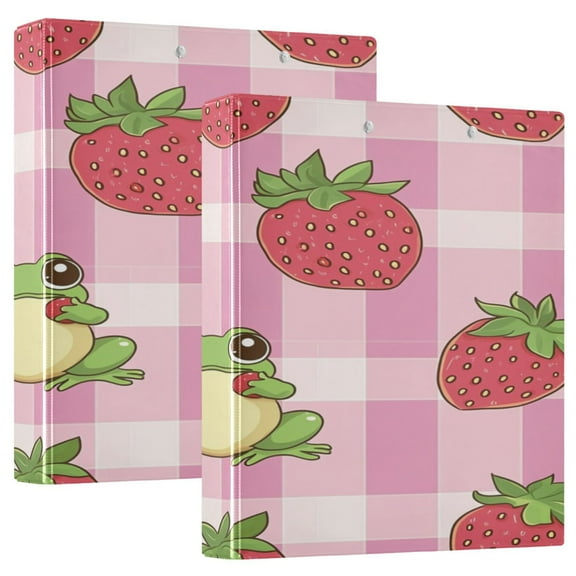 WOBOGO Strawberry Frog Pattern File Folders Extra Large Capacity to Hold 200 Sheets of Documents Hard Shell Ring Binder for School Home Office