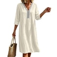 thumbnail image 2 of Lnmiateer Women Relaxed Midi Dress Deep V‑Neck 3/4 Rolled Sleeve Crochet Trim With Pockets Beach Vacation Going‑Out Outfit, 2 of 6