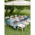thumbnail image 4 of Outdoor Tablecloth with Umbrella Hole for Patio/Picnic/Party/Camping, Vintage Bohemia Waterproof Table Cloth Rectangle Table Cover Washable, Abstract Minimalist Art Teal Red (60"x 120"), 4 of 9