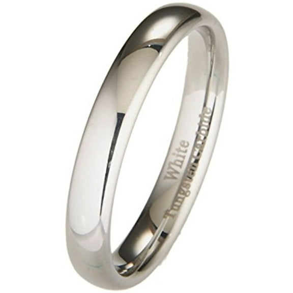 4 MM White Tungsten Wedding Band Dome Comfort Fit Ring Size 4 to 10 (6.5)