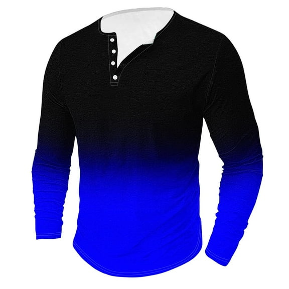ZCFZJW Trendy Workout Tees Sweatshirts for Men Casual Tie Dye Gradient Print Long Sleeve Button V Neck Henley Shirts Lightweight Soft Cotton T-Shirts Blue XXXXXL