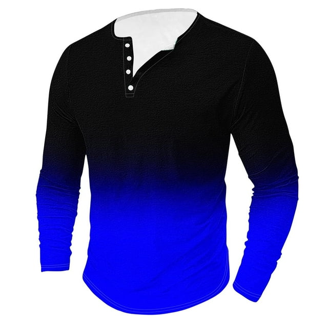 AherBiu Plus Size Mens Long Sleeve Shirts Stretch Athletic Button Shirt Lightweight Comfy Fall Gradient Sports Shirts