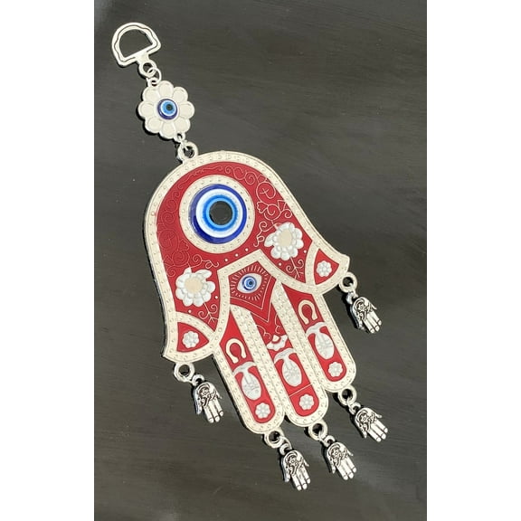 Red Hamsa Hand Turkish Evil Eye Protection Home Office Decor Almulet Hanging Ornament