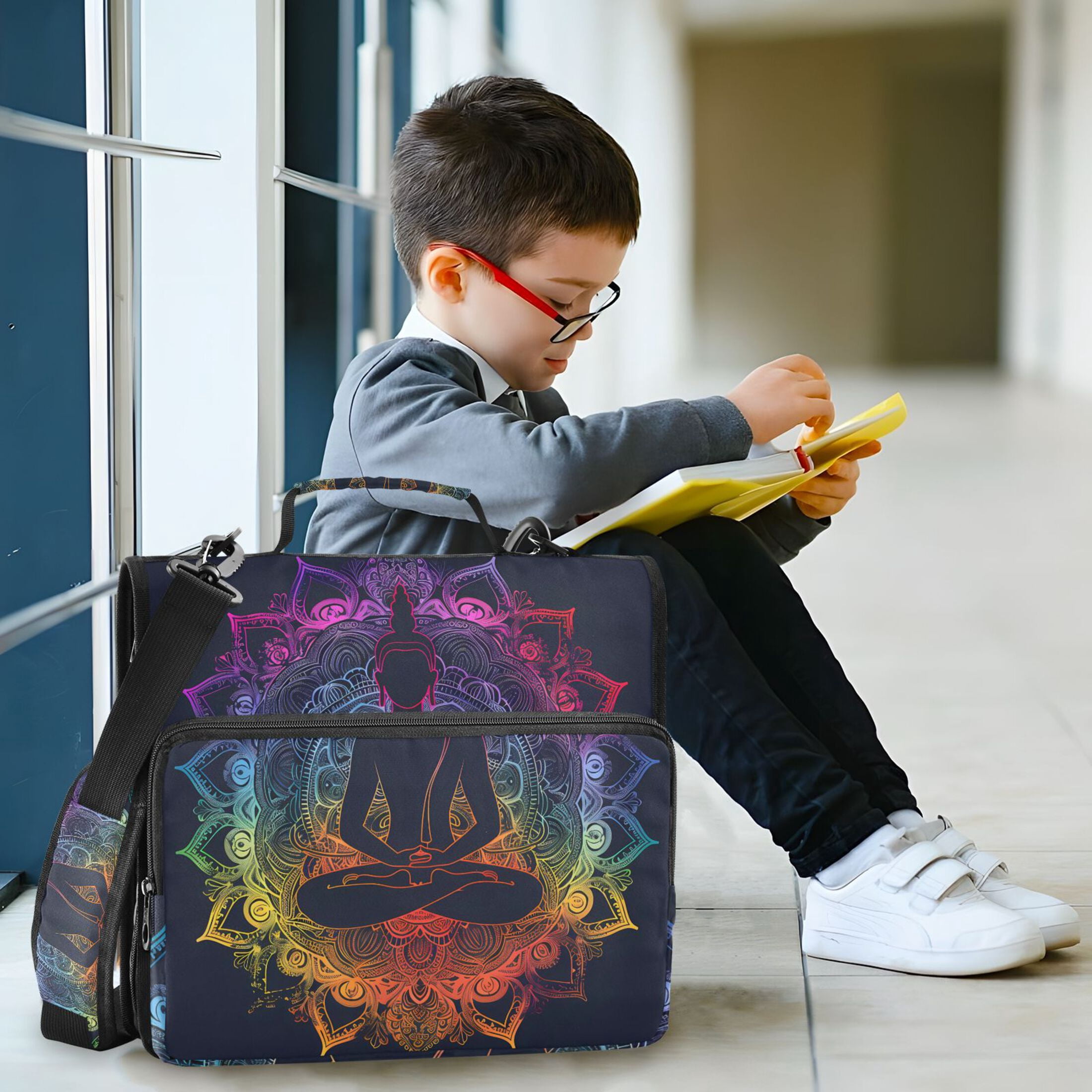 3 Ring Zipper Binder with Shoulder Strap Waterproof Trapper Keeper 2 Inch D-Ring 500 Sheets Capacity Buddhism Silhouette